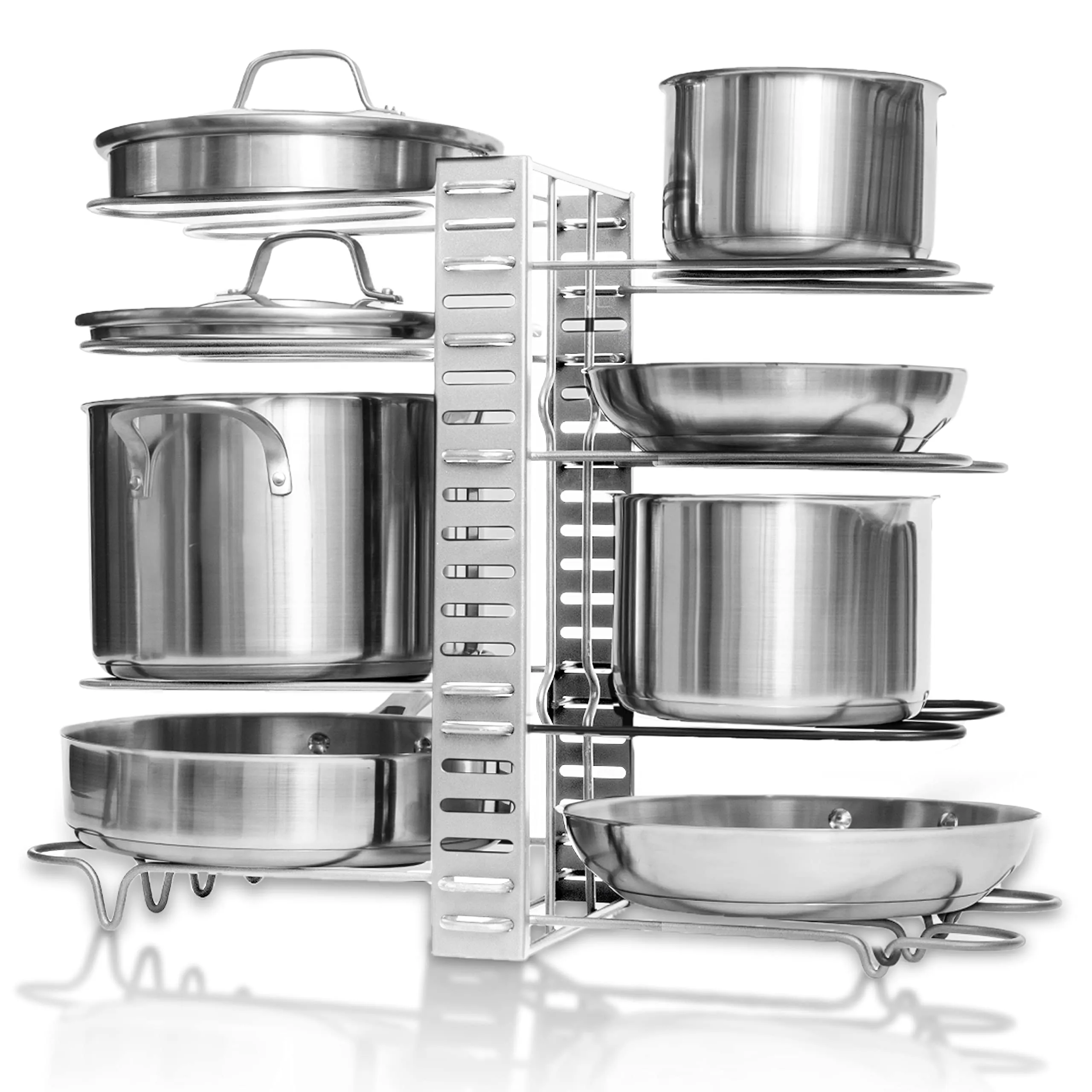 Geekdigg Adjustable Pot and Pan Organizer with Extensible Lid Rack for Cabinet Storage - Space-Saving Kitchen Solution