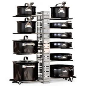 Geekdigg Adjustable Pot and Pan Organizer with Extensible Lid Rack for Cabinet Storage - Space-Saving Kitchen Solution