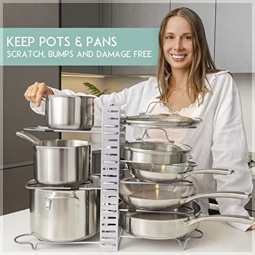 GeekDigg Pot Rack Adjustable 3 DIY Methods Silver Pan Organizer Shelf for Kitchen
