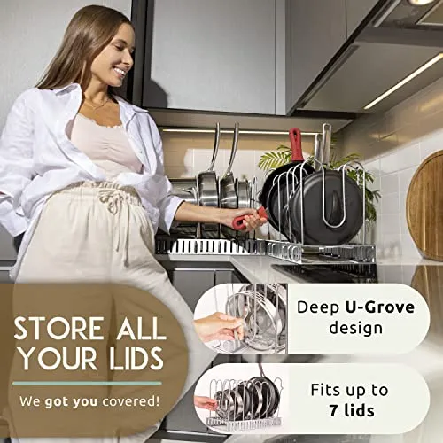 GeekDigg Pot Rack Adjustable 3 DIY Methods Silver Pan Organizer Shelf for Kitchen