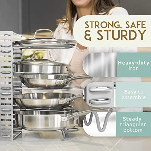 GeekDigg Pot Rack Adjustable 3 DIY Methods Silver Pan Organizer Shelf for Kitchen