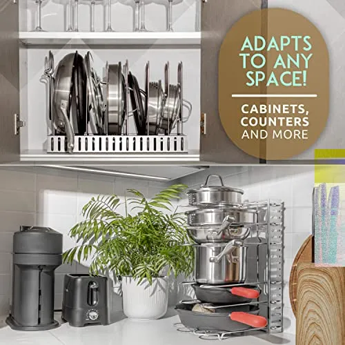 GeekDigg Pot Rack Adjustable 3 DIY Methods Silver Pan Organizer Shelf for Kitchen