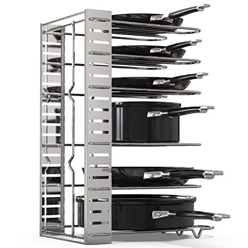 GeekDigg Pot Rack Adjustable 3 DIY Methods Silver Pan Organizer Shelf for Kitchen