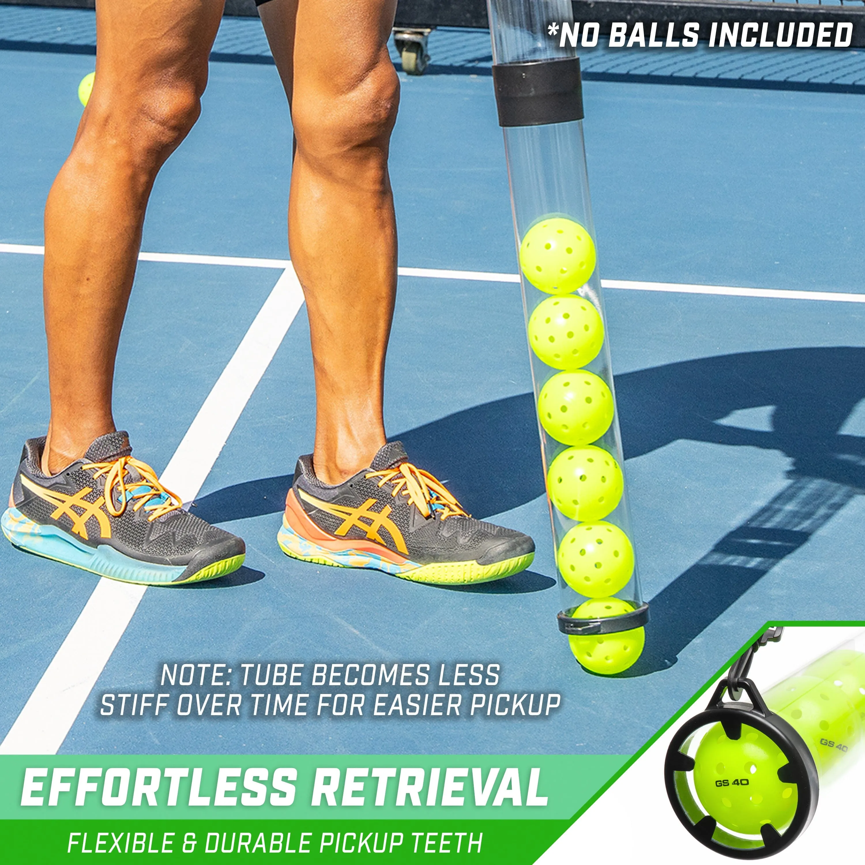 GoSports Pickleball & Tennis Pickup Tube - Ball Retreiver and Holder, Fits 14 Pickleballs or 17 Tennis Balls