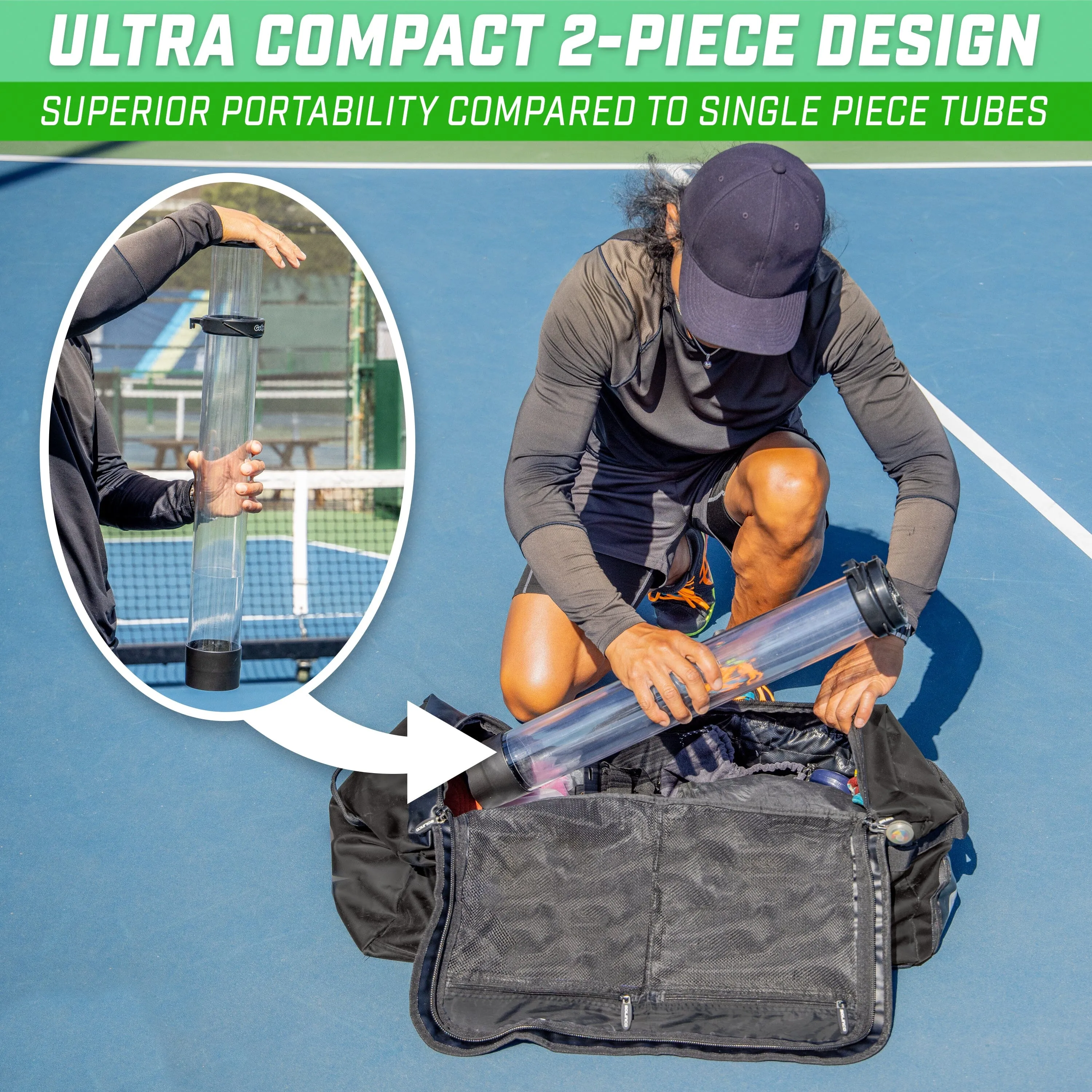 GoSports Pickleball & Tennis Pickup Tube - Ball Retreiver and Holder, Fits 14 Pickleballs or 17 Tennis Balls