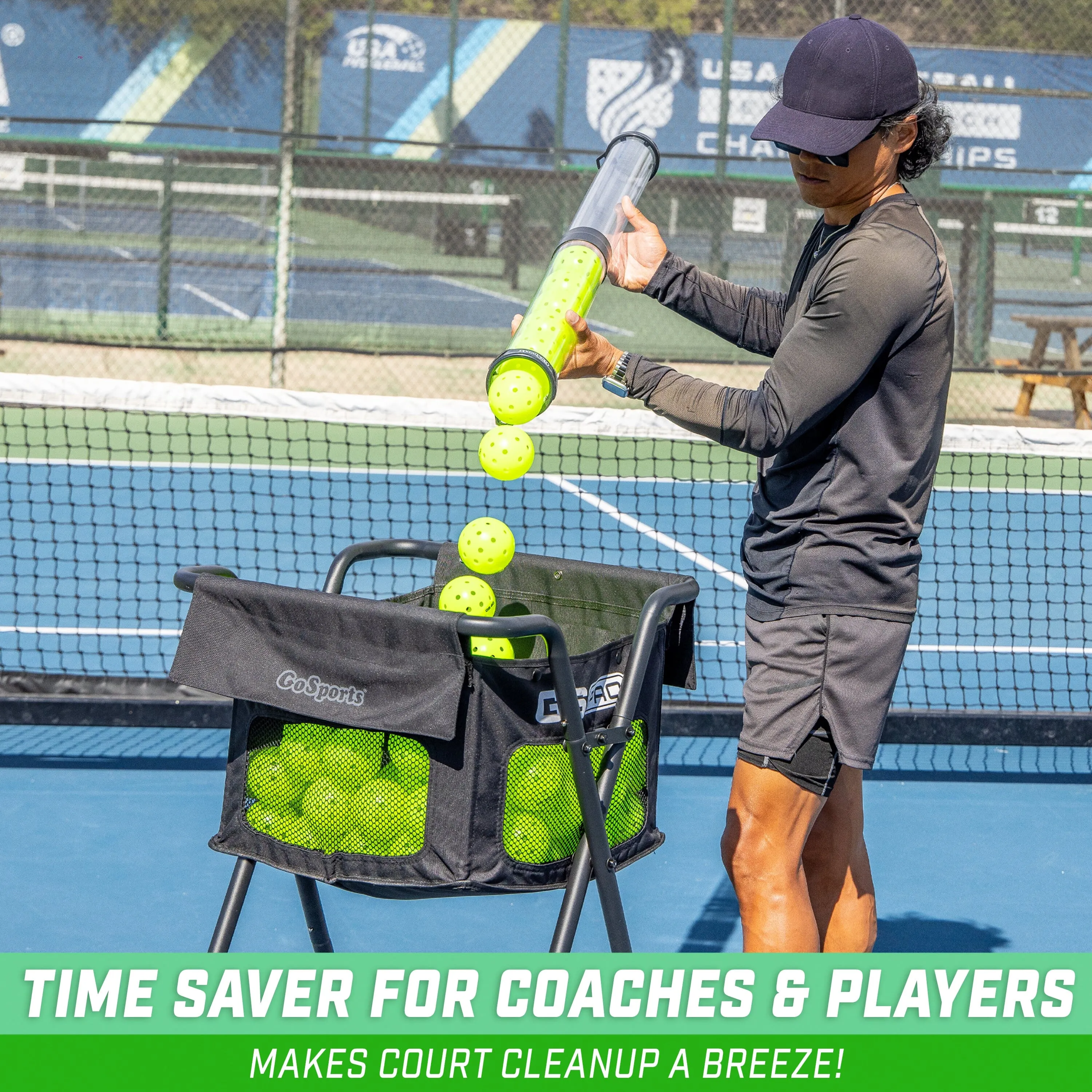 GoSports Pickleball & Tennis Pickup Tube - Ball Retreiver and Holder, Fits 14 Pickleballs or 17 Tennis Balls