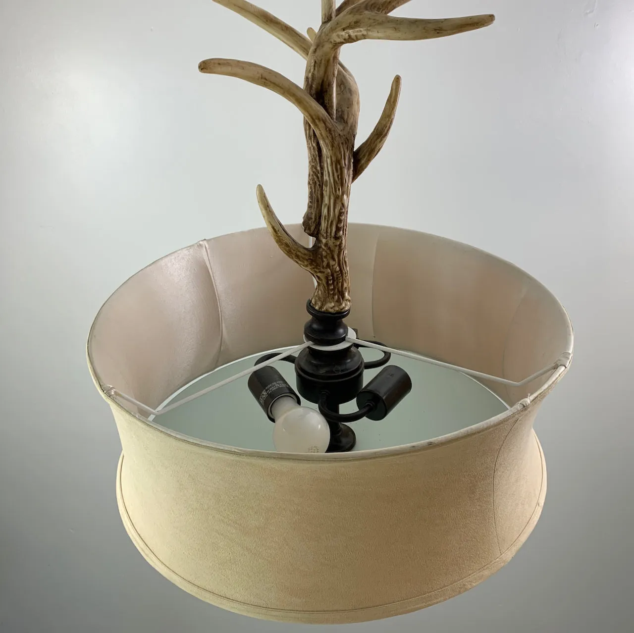 Hanging Light Chandelier, Antlers, Barrel Light