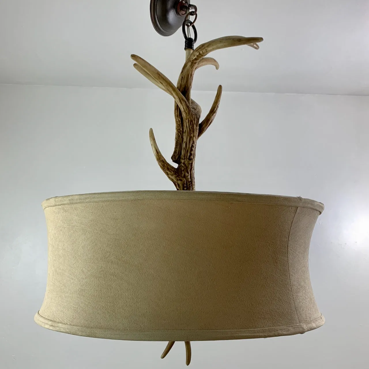 Hanging Light Chandelier, Antlers, Barrel Light
