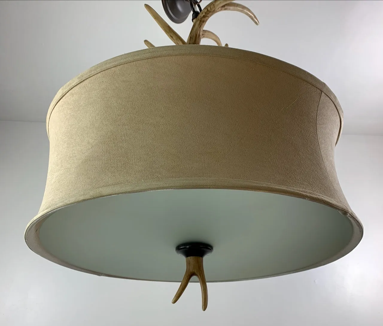 Hanging Light Chandelier, Antlers, Barrel Light