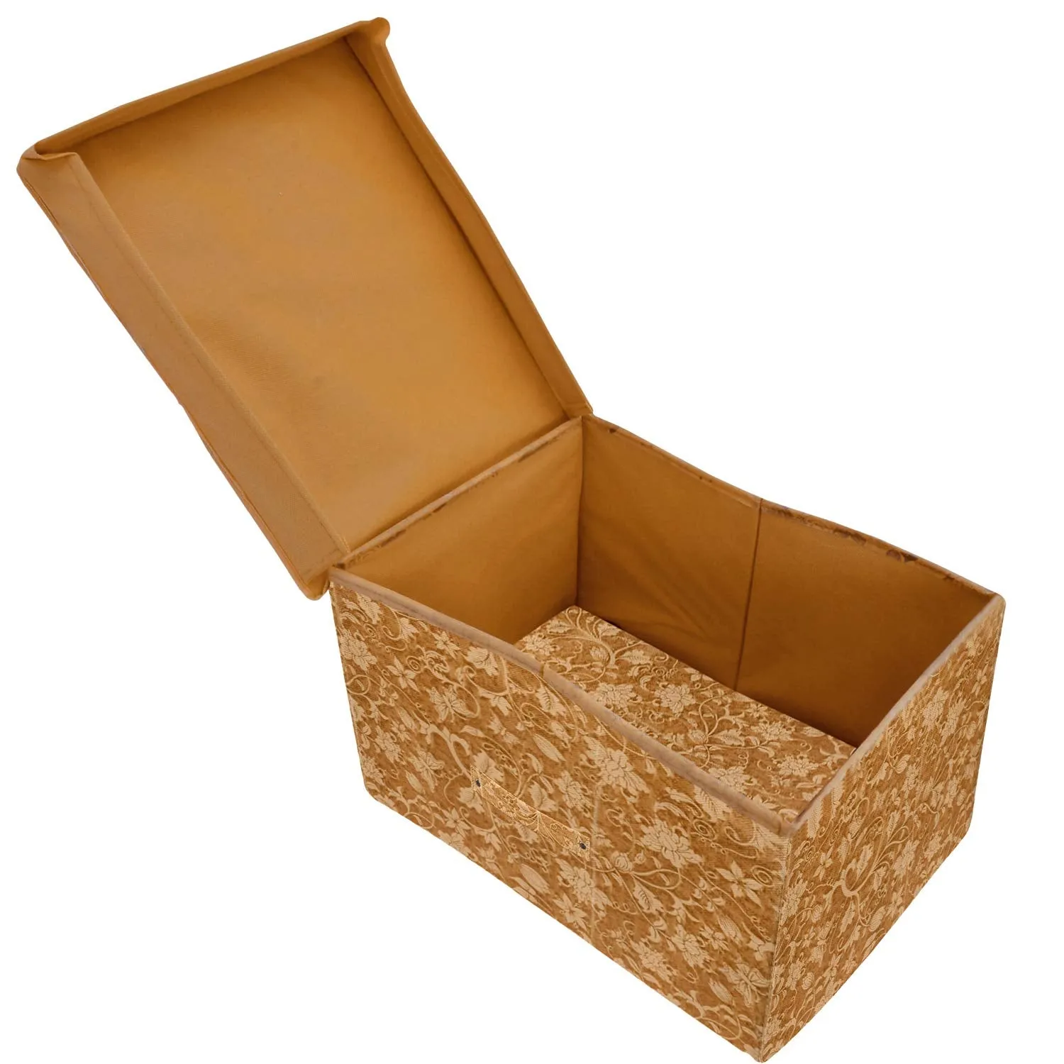 Heart Home Metallic Print Non Woven Fabric Foldable Shirt Cover Foldable Large Size Cloth Storage Box Toy, Books Wardrobe Organiser Box with Lid, Extra Large (Beige) HEART5056