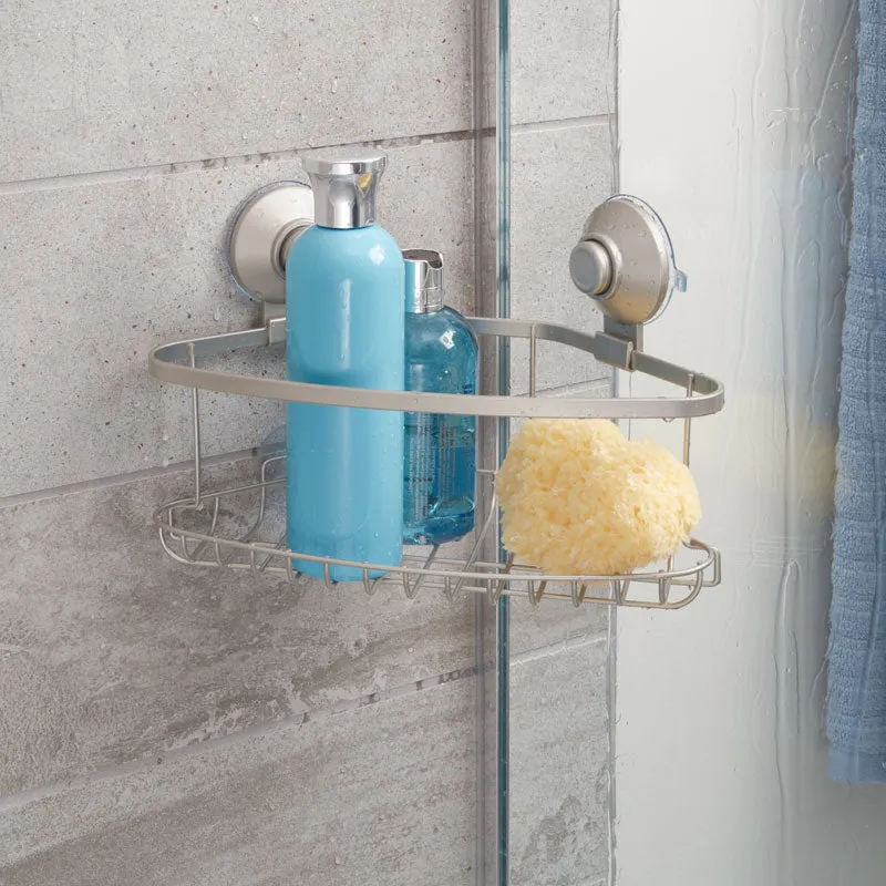 iDesign Everett Push Lock Shower Suction Corner Basket in Satin