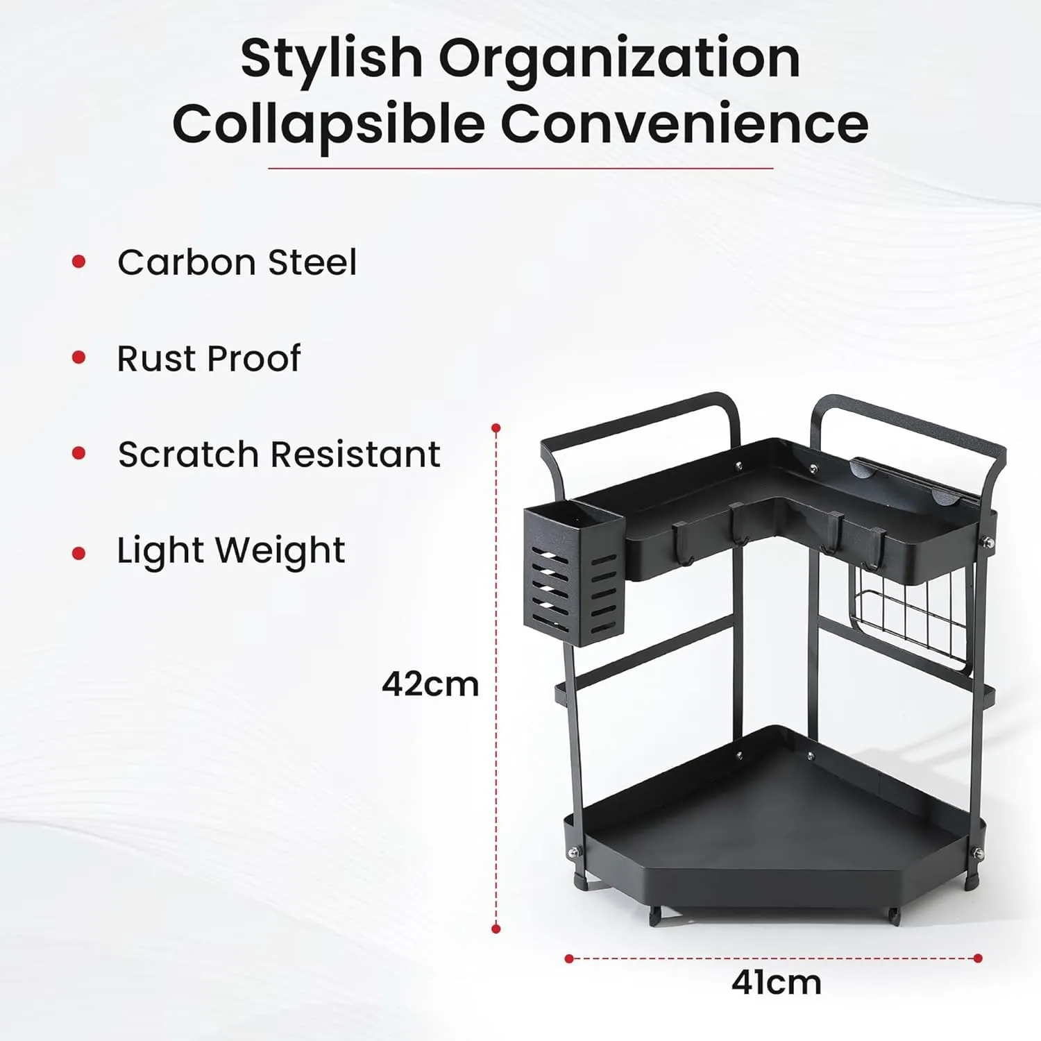 Kuber Industries Corner Kitchen Rack|Spice Rack,Chopsticks Rest, Knife Holder|4 Hooks Kitchen Storage Rack|L Shape Basket Pack of 2 (Black)