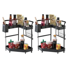 Kuber Industries Corner Kitchen Rack|Spice Rack,Chopsticks Rest, Knife Holder|4 Hooks Kitchen Storage Rack|L Shape Basket Pack of 2 (Black)