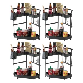 Kuber Industries Corner Kitchen Rack|Spice Rack,Chopsticks Rest, Knife Holder|4 Hooks Kitchen Storage Rack|L Shape Basket Pack of 4 (Black)