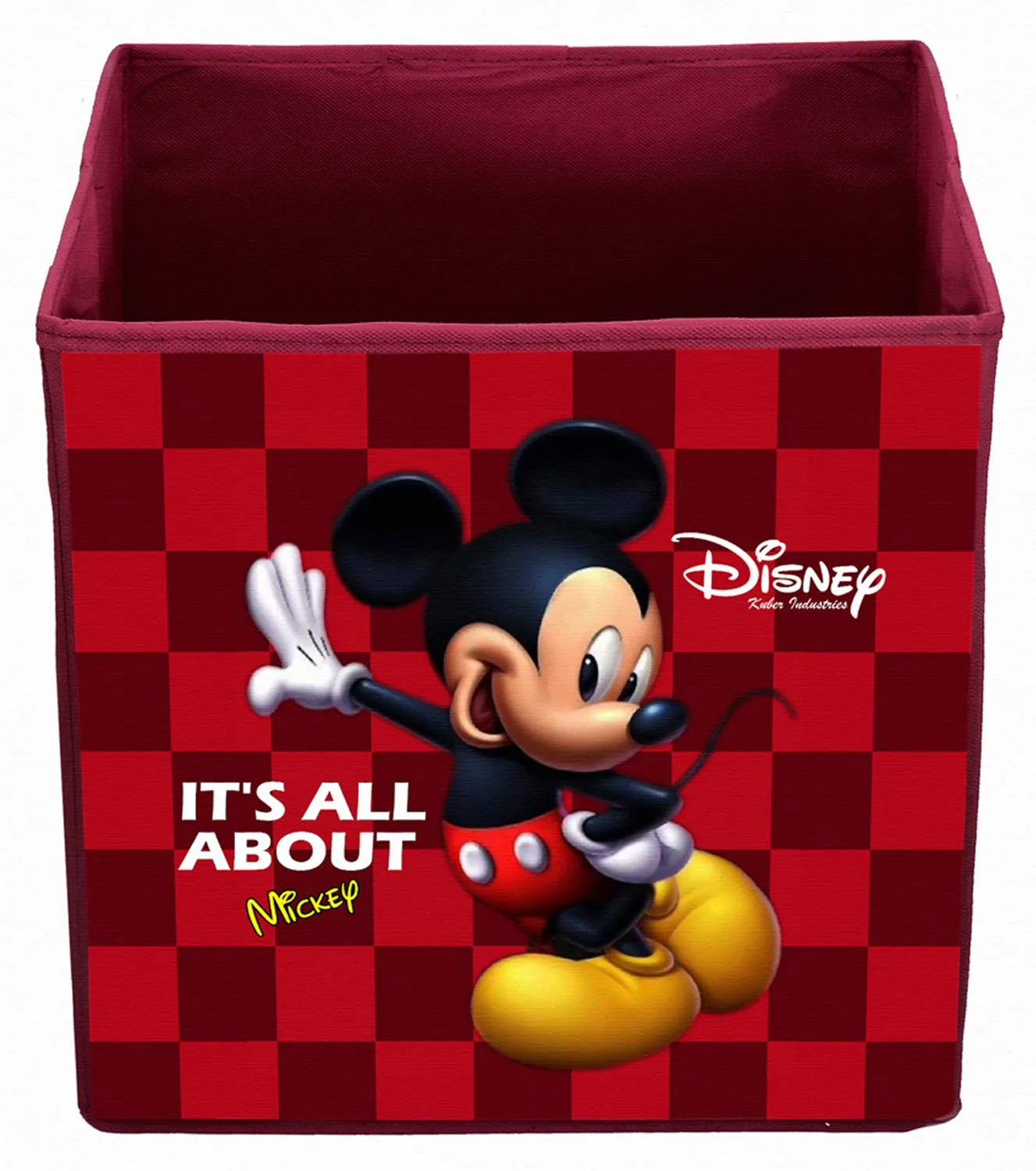 Kuber Industries Disney Mickey Lion King Print Non Woven Fabric Foldable Storage Cube Toy, Books, Shoes Storage Box with Handle (Black & Maroon, Large, 2 Pieces)-KUBMART10801