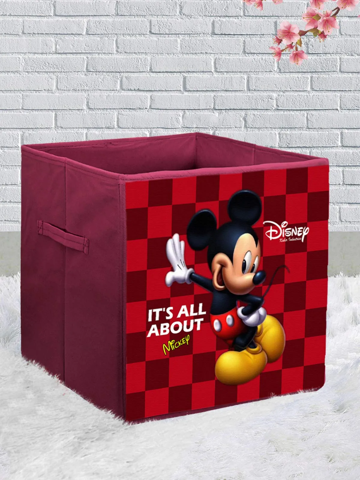 Kuber Industries Disney Mickey Lion King Print Non Woven Fabric Foldable Storage Cube Toy, Books, Shoes Storage Box with Handle (Black & Maroon, Large, 2 Pieces)-KUBMART10801