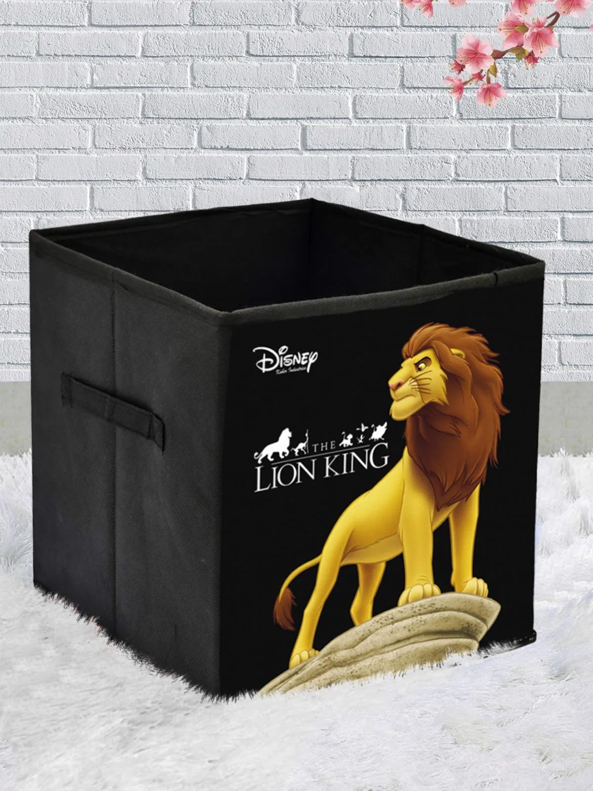 Kuber Industries Disney Mickey Lion King Print Non Woven Fabric Foldable Storage Cube Toy, Books, Shoes Storage Box with Handle (Black & Maroon, Large, 2 Pieces)-KUBMART10801