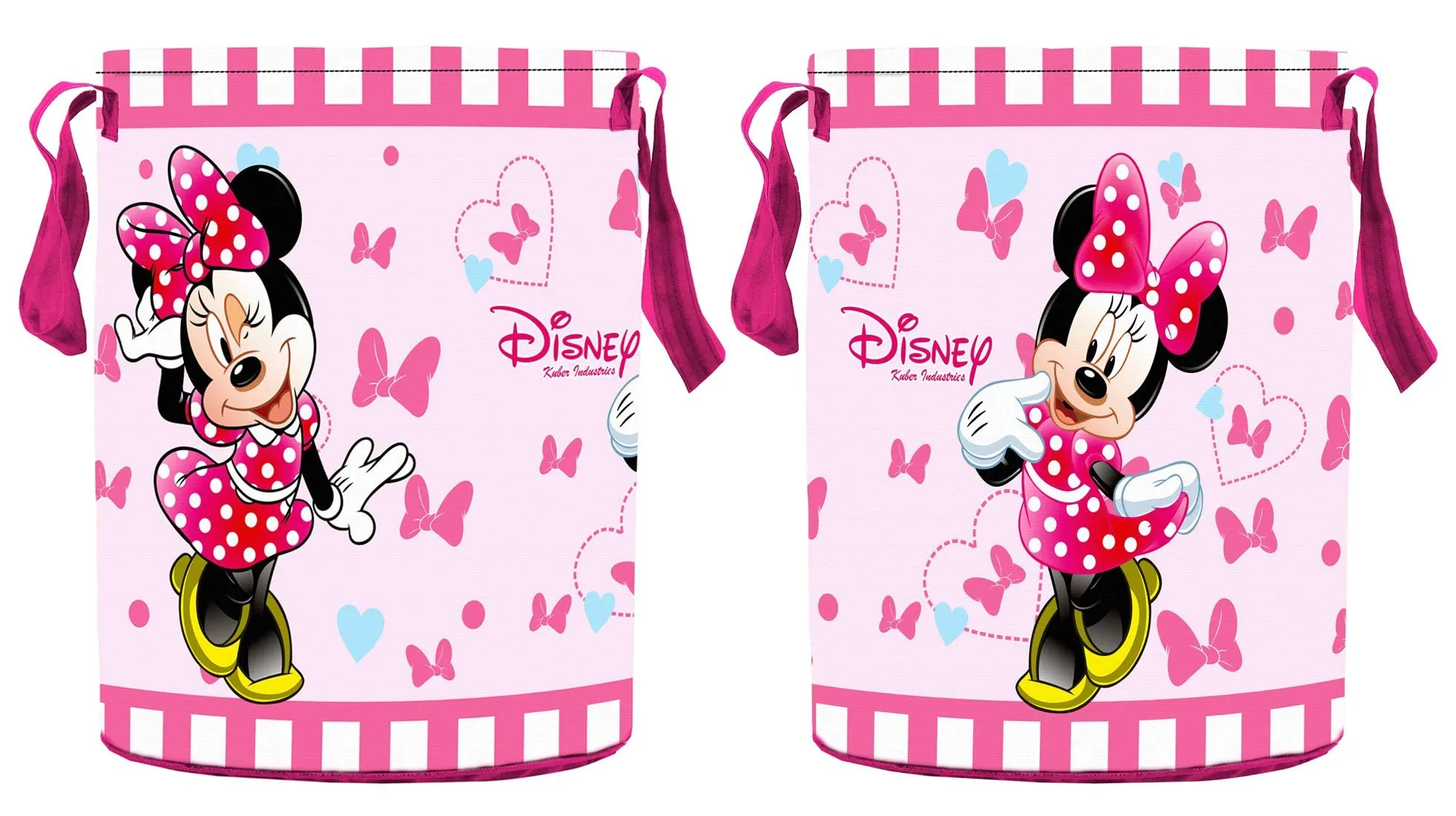 Kuber Industries Disney Minnie Print Round Non Woven Fabric Foldable Laundry Basket|Toy Storage Basket|Cloth Storage Basket with Handles,45 LTR|Pack of 2 (Pink)