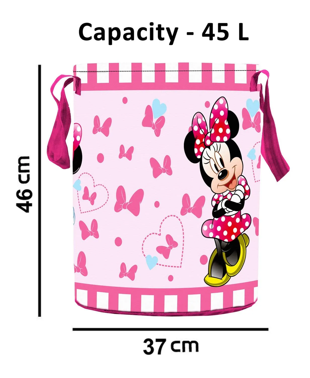 Kuber Industries Disney Minnie Print Round Non Woven Fabric Foldable Laundry Basket|Toy Storage Basket|Cloth Storage Basket with Handles,45 LTR|Pack of 2 (Pink)