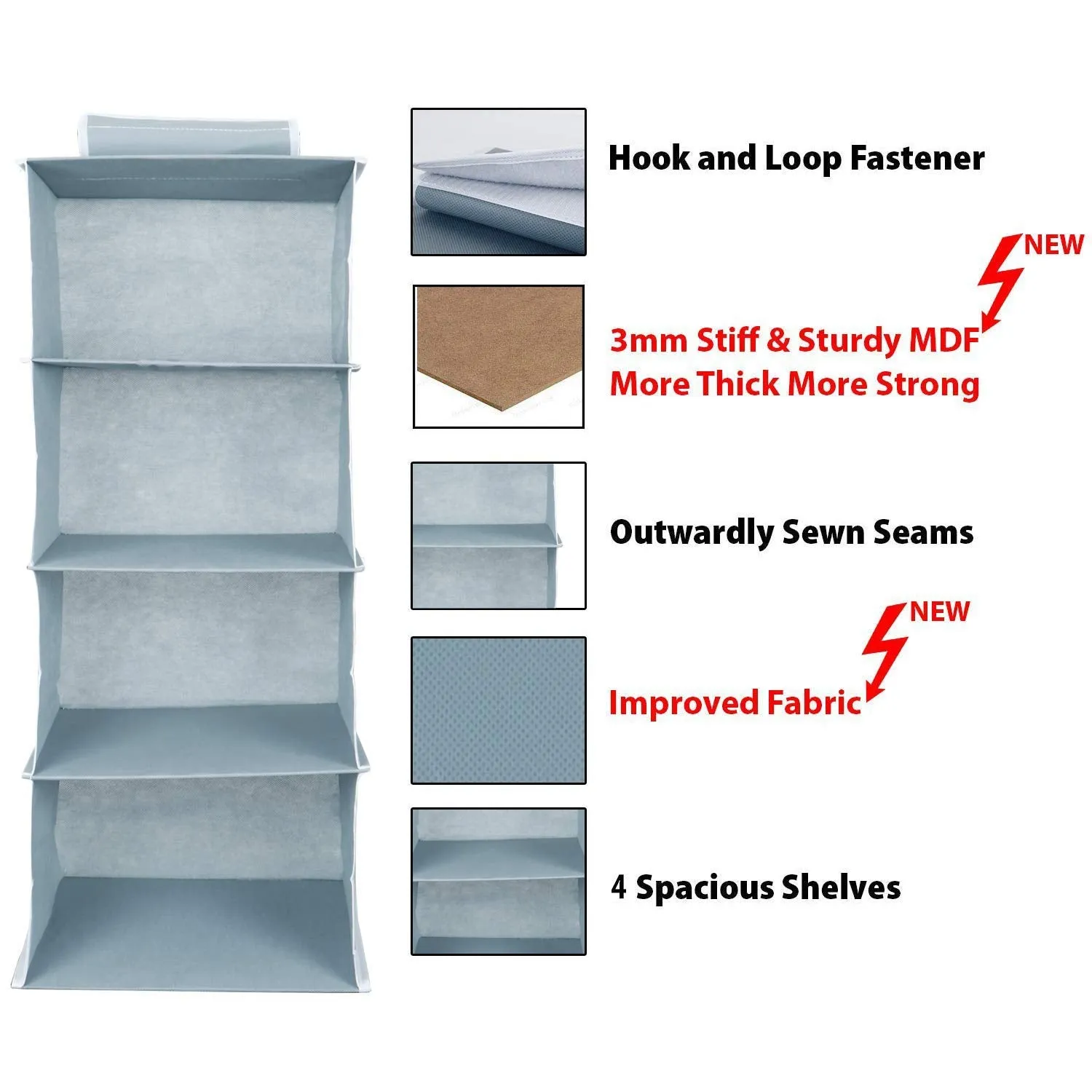 Kuber Industries Fabric Non Woven Hanging 4 Shelves Foldable Wardrobe/Closet Cloth Organizer (Grey & Brown)-Pack Of 2-Kubmart15332