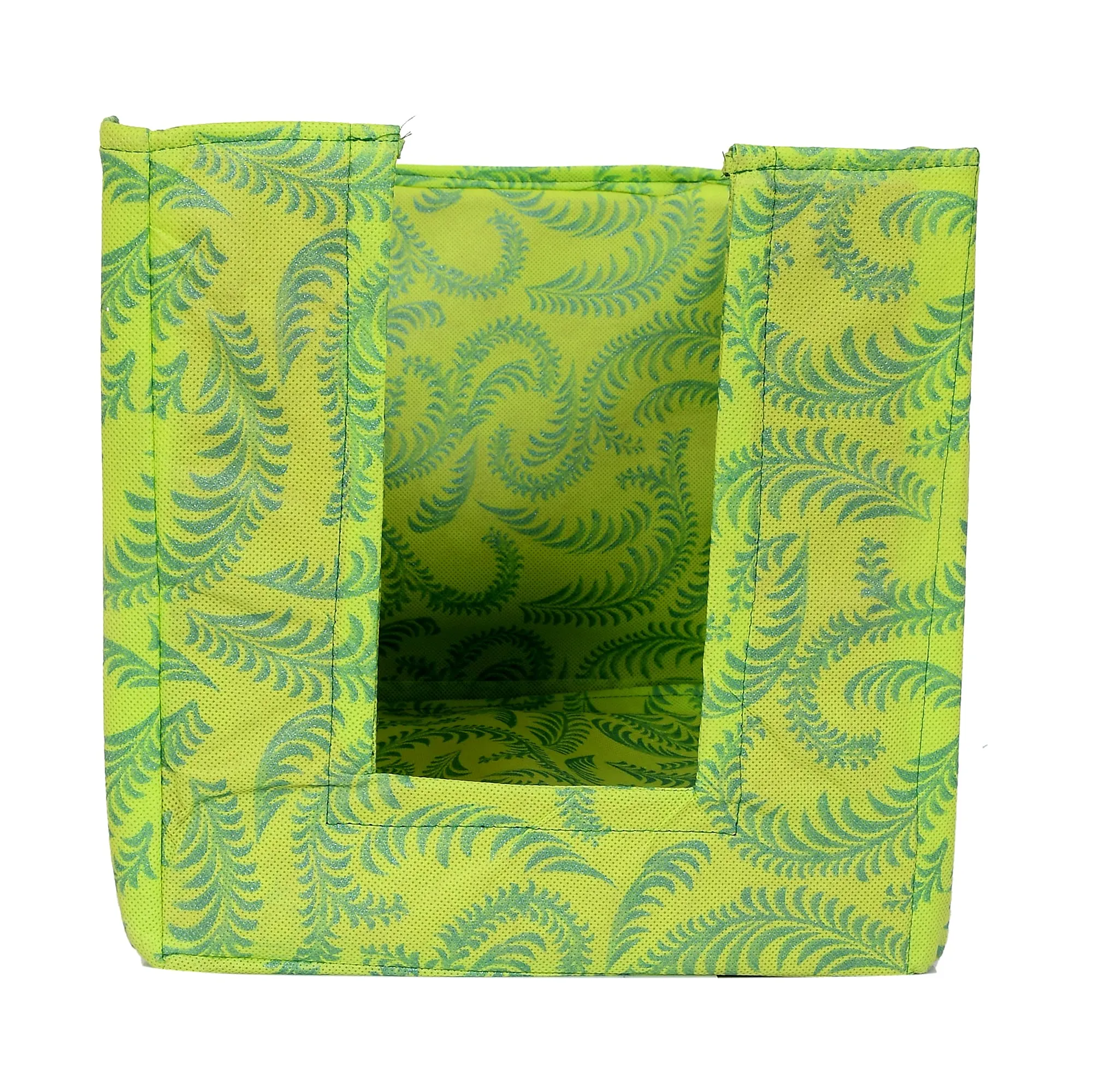 Kuber Industries Metalic Leaf Print Foldable Rectangle Cloth Saree Stacker Cloth Wardrobe Organizer- Pack of 6 (Green)