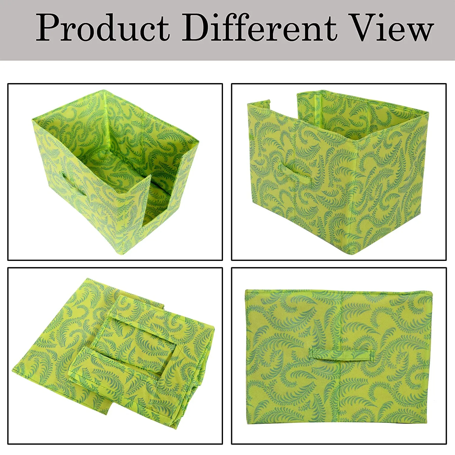 Kuber Industries Metalic Leaf Print Foldable Rectangle Cloth Saree Stacker Cloth Wardrobe Organizer- Pack of 6 (Green)