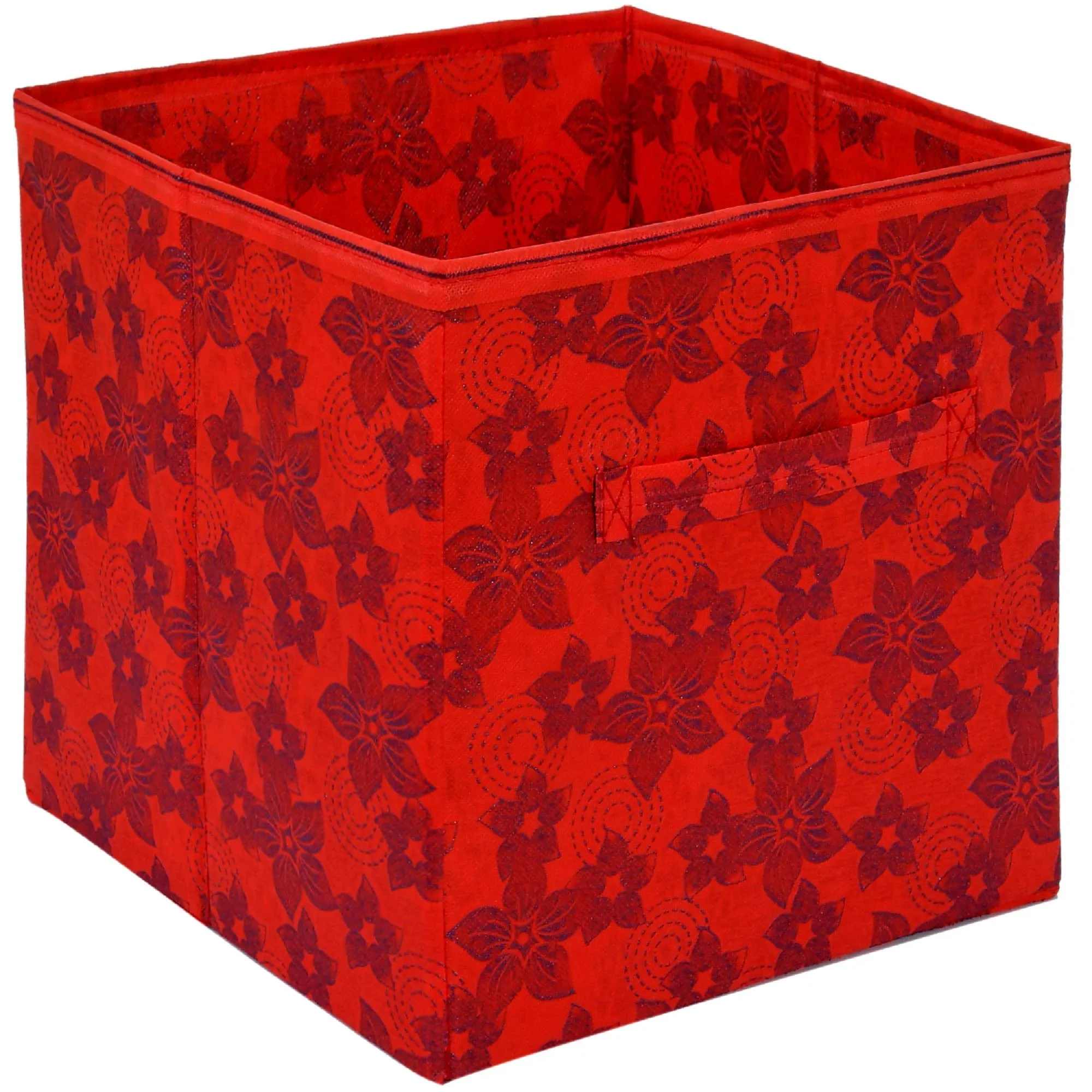 Kuber Industries Metallic Design Non Woven 6 Pieces Large Foldable Storage Organiser Cubes/Boxes (Red) - CTKTC35553