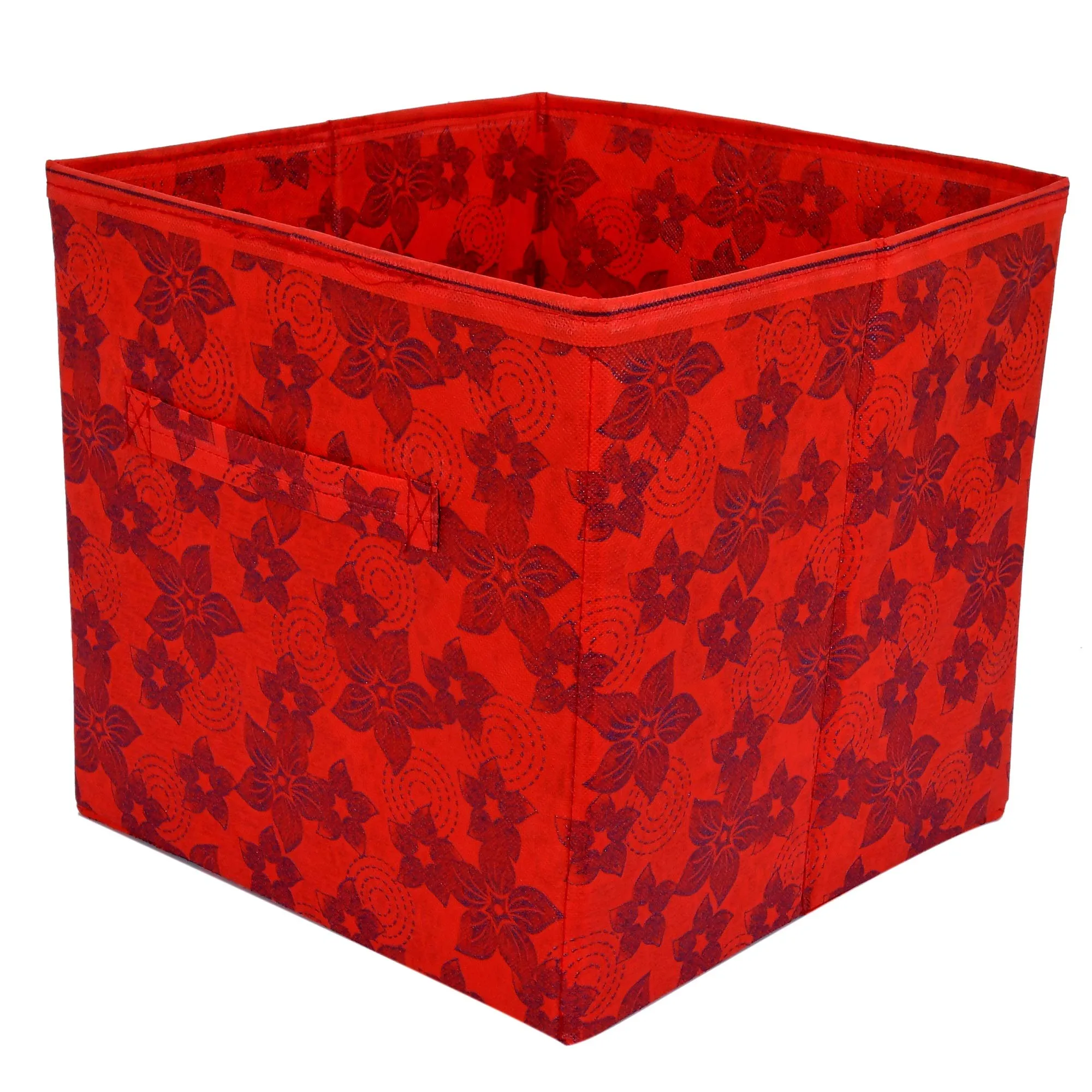 Kuber Industries Metallic Design Non Woven 6 Pieces Large Foldable Storage Organiser Cubes/Boxes (Red) - CTKTC35553