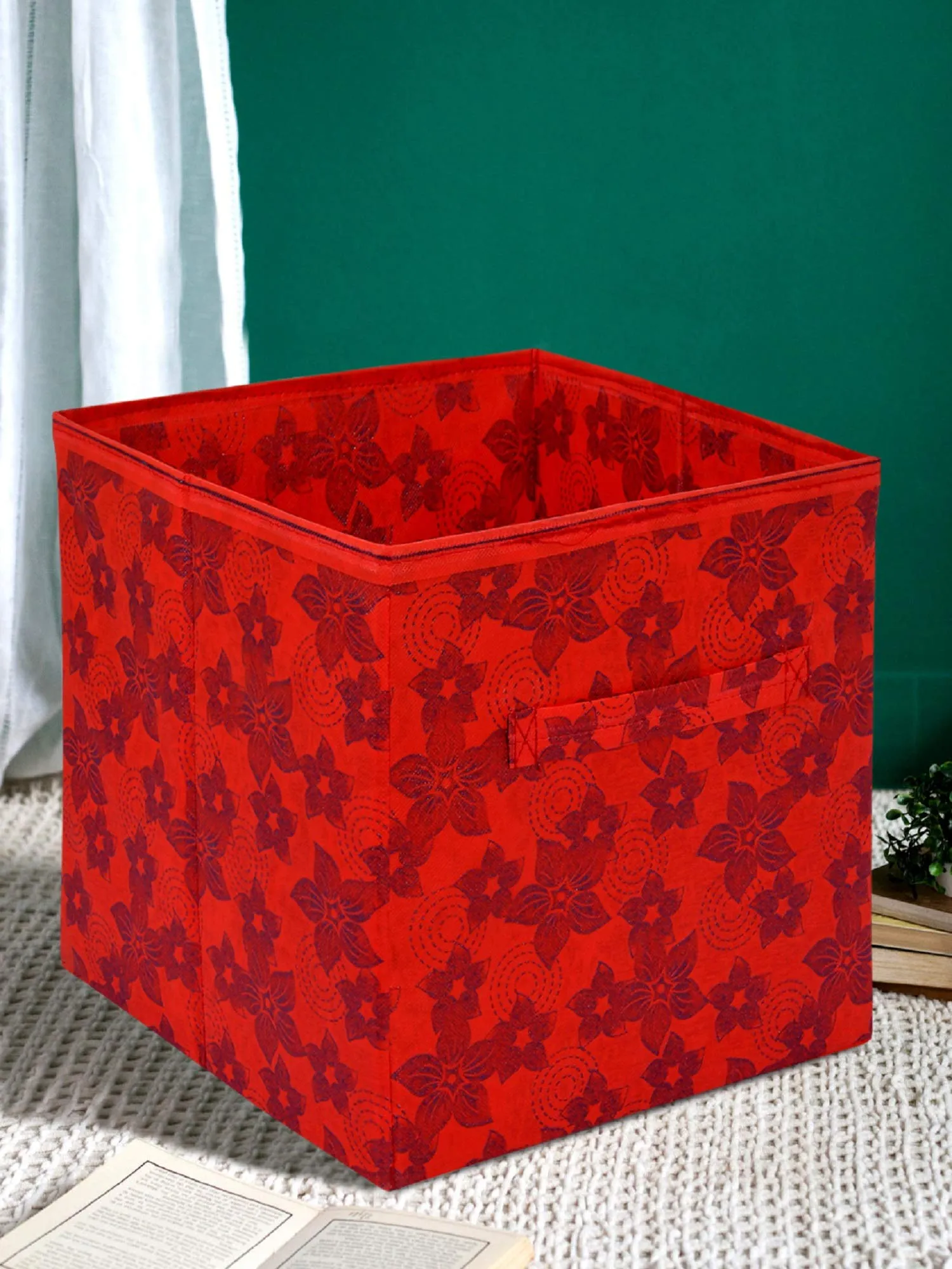 Kuber Industries Metallic Design Non Woven 6 Pieces Large Foldable Storage Organiser Cubes/Boxes (Red) - CTKTC35553