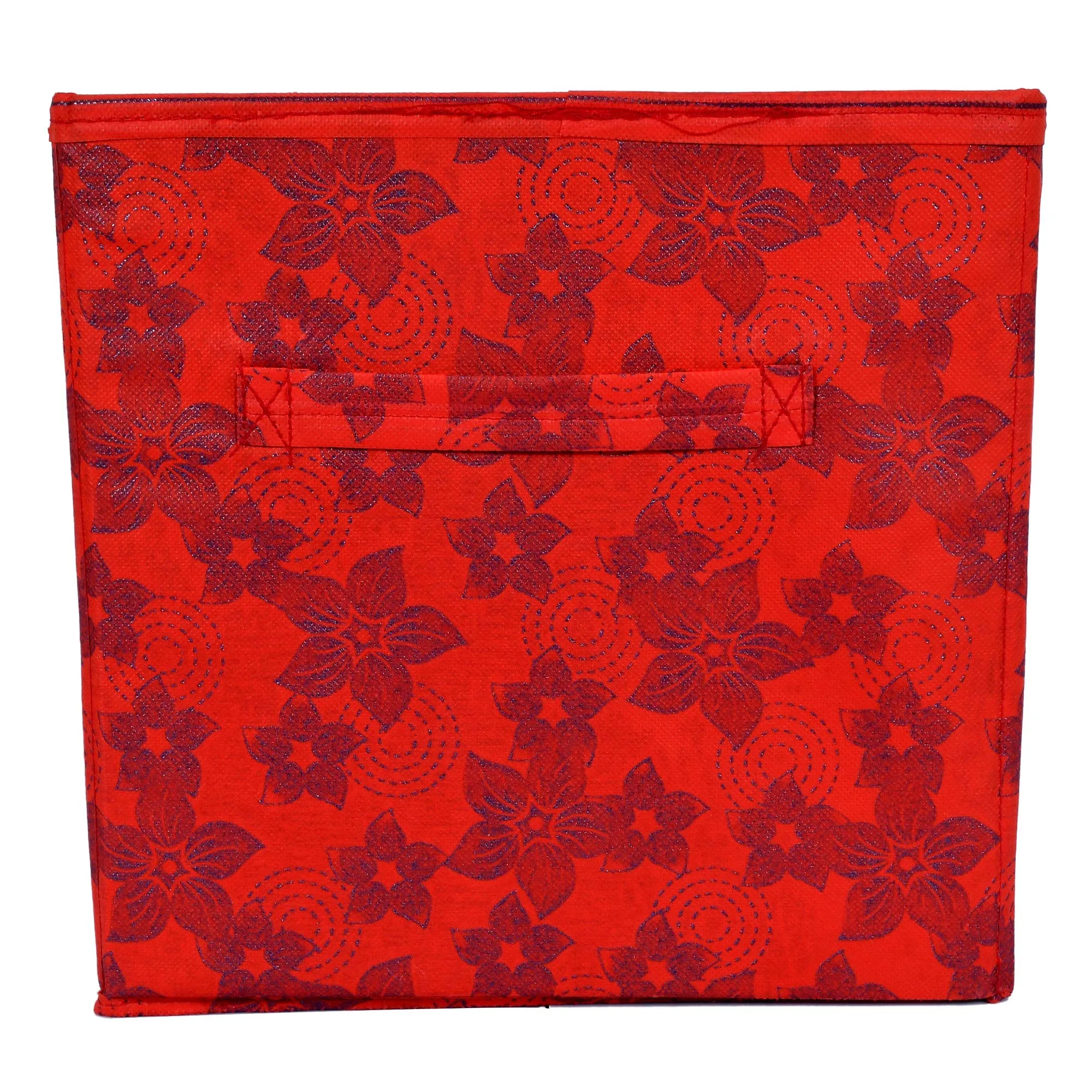 Kuber Industries Metallic Design Non Woven 6 Pieces Large Foldable Storage Organiser Cubes/Boxes (Red) - CTKTC35553
