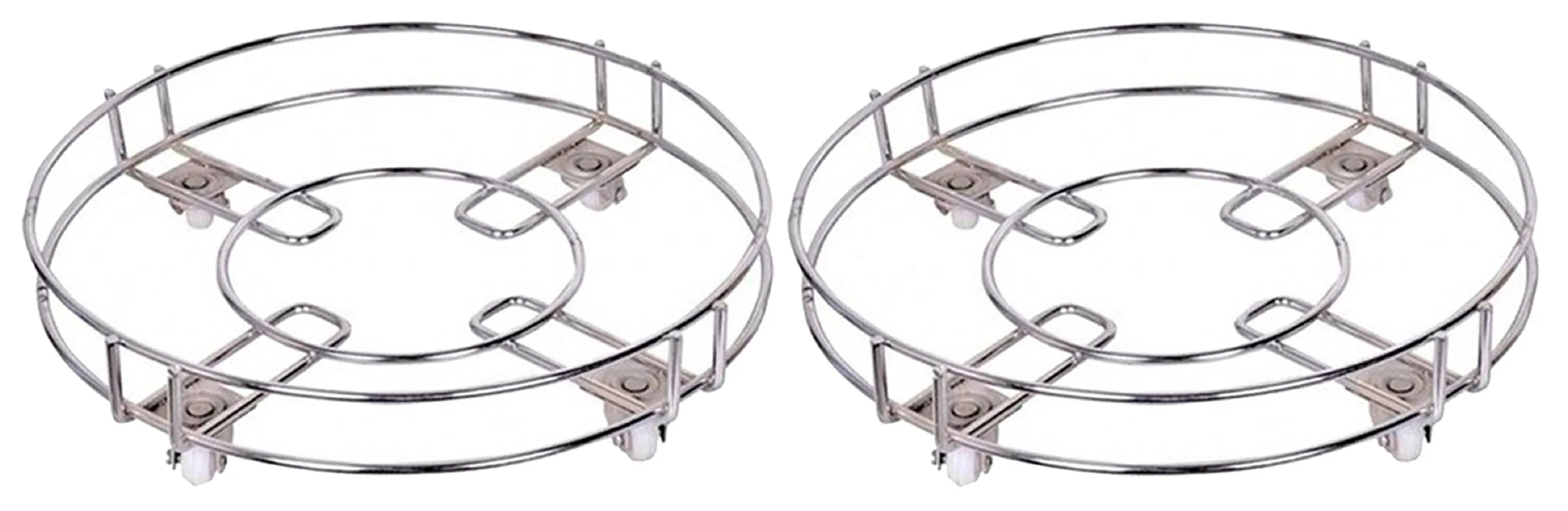 Kuber Industries Stainless Steel 2 Pieces Cylinder Trolly with 4 Wheels (Silver) -CTKTC021691
