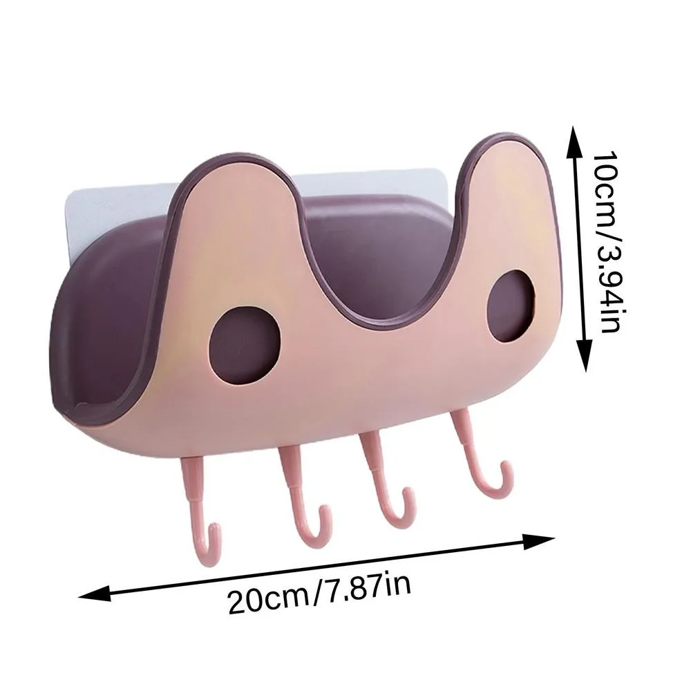 【LV252】Pot Lid Holder With 4 Hooks Self Adhesive Wall-Mounted Hanging Hooks
