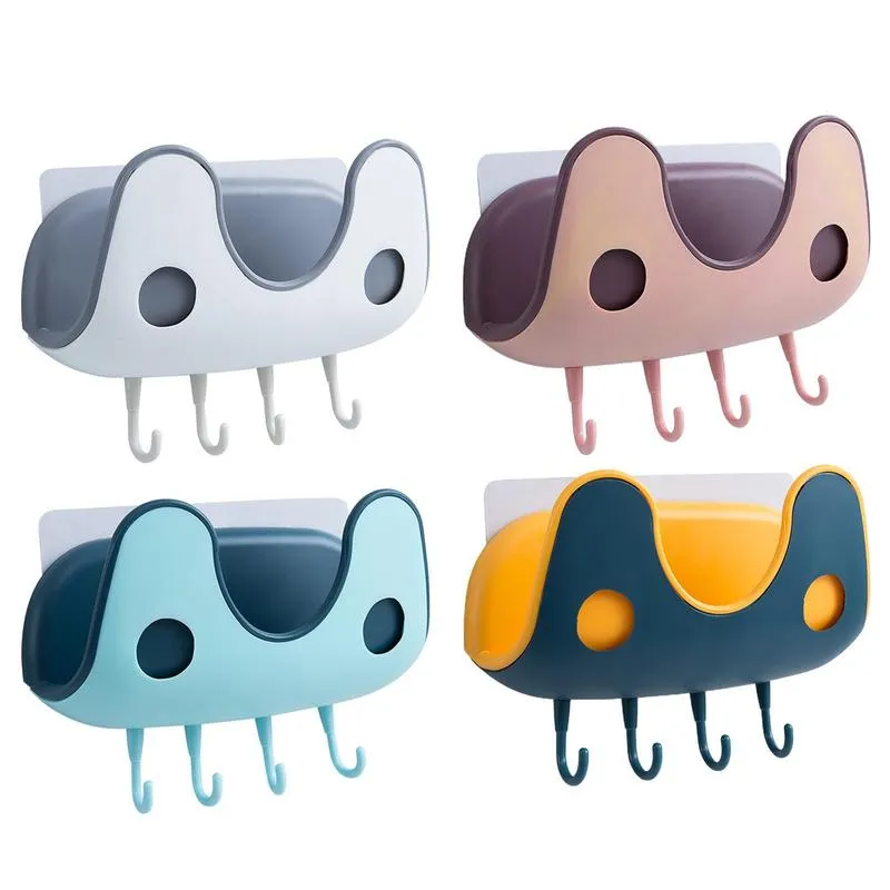 【LV252】Pot Lid Holder With 4 Hooks Self Adhesive Wall-Mounted Hanging Hooks