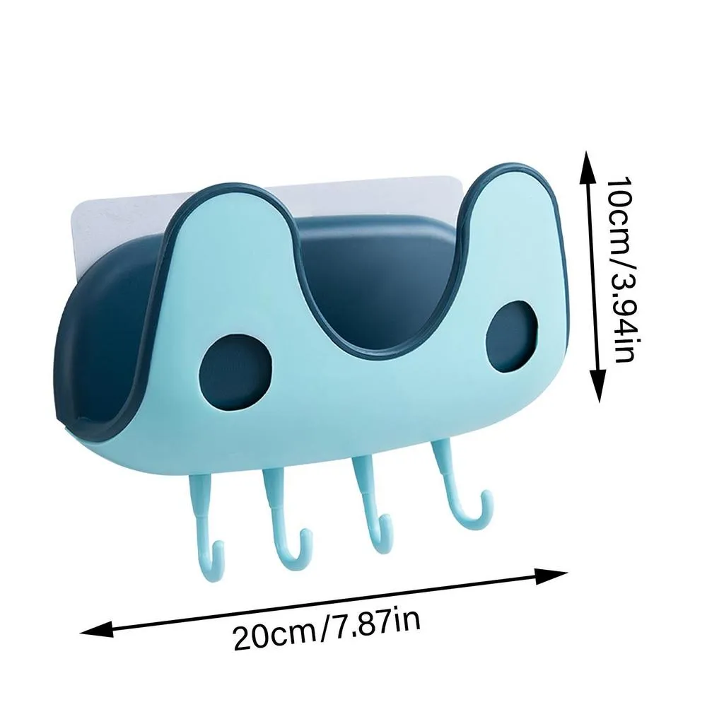 【LV252】Pot Lid Holder With 4 Hooks Self Adhesive Wall-Mounted Hanging Hooks