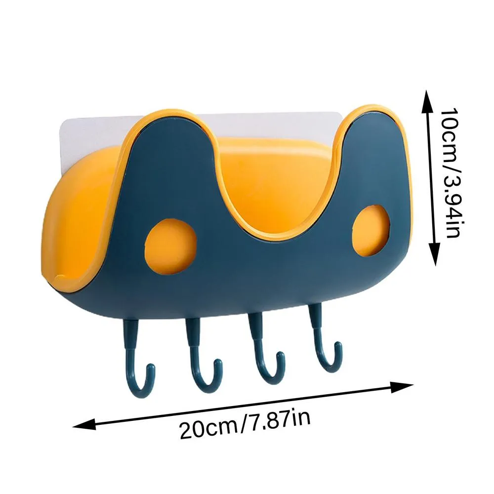 【LV252】Pot Lid Holder With 4 Hooks Self Adhesive Wall-Mounted Hanging Hooks