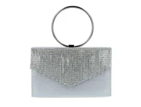 Menbur Silver Diamante Tassel Box Clutch
