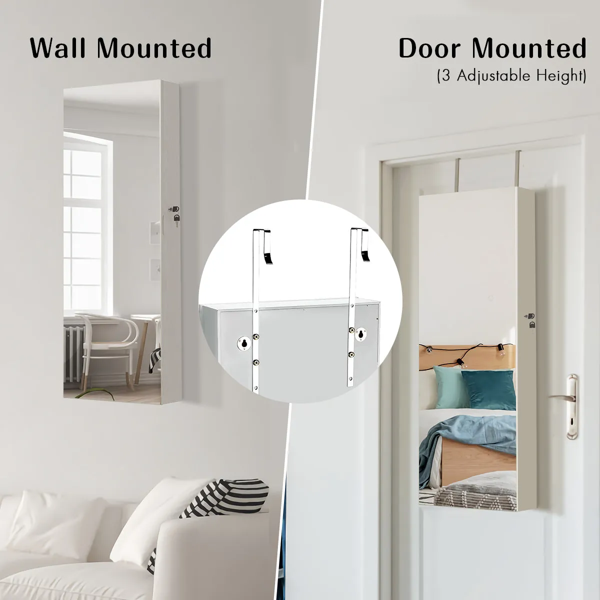 NNECW Lockable Jewelry Storage Cabinet with Frameless Mirror