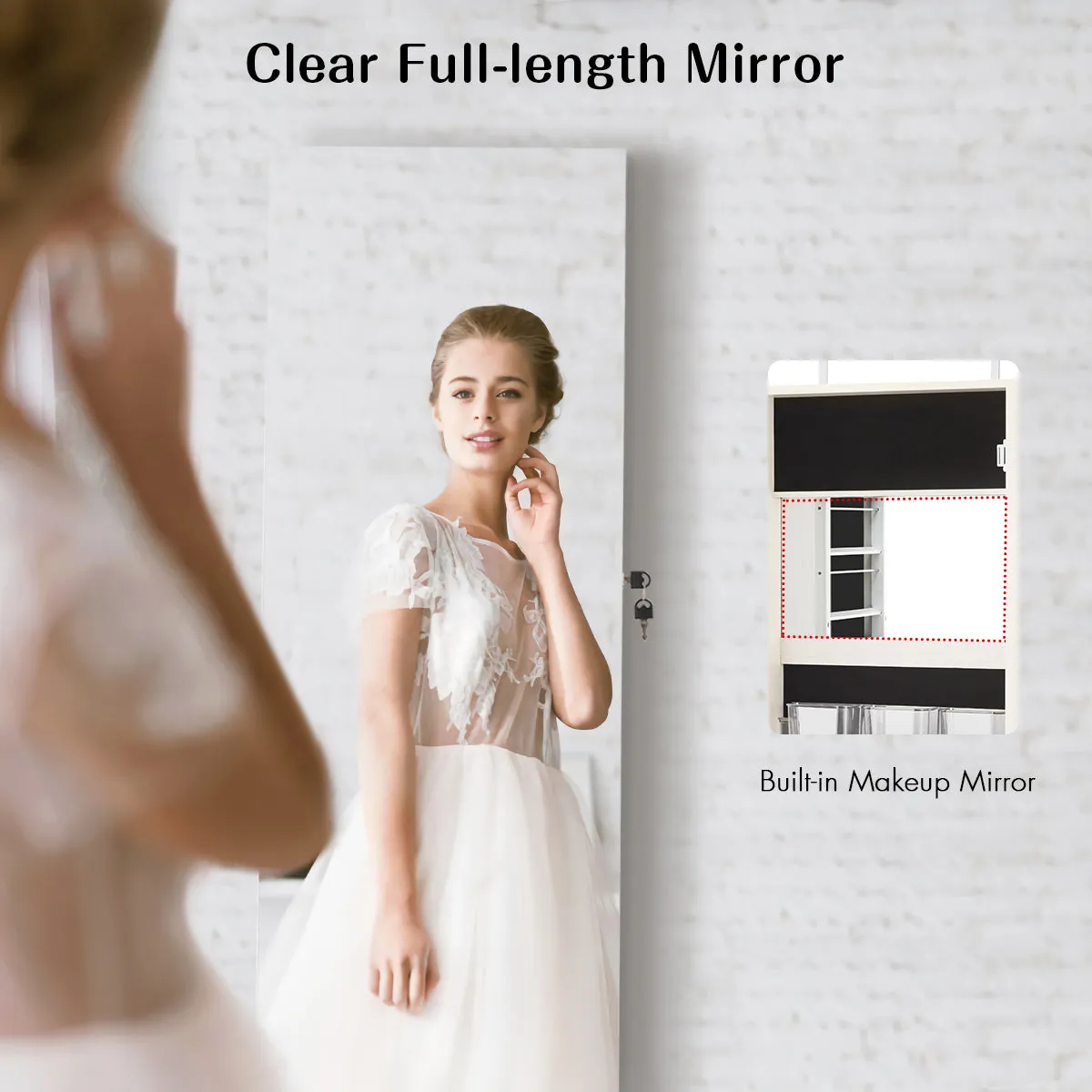 NNECW Lockable Jewelry Storage Cabinet with Frameless Mirror