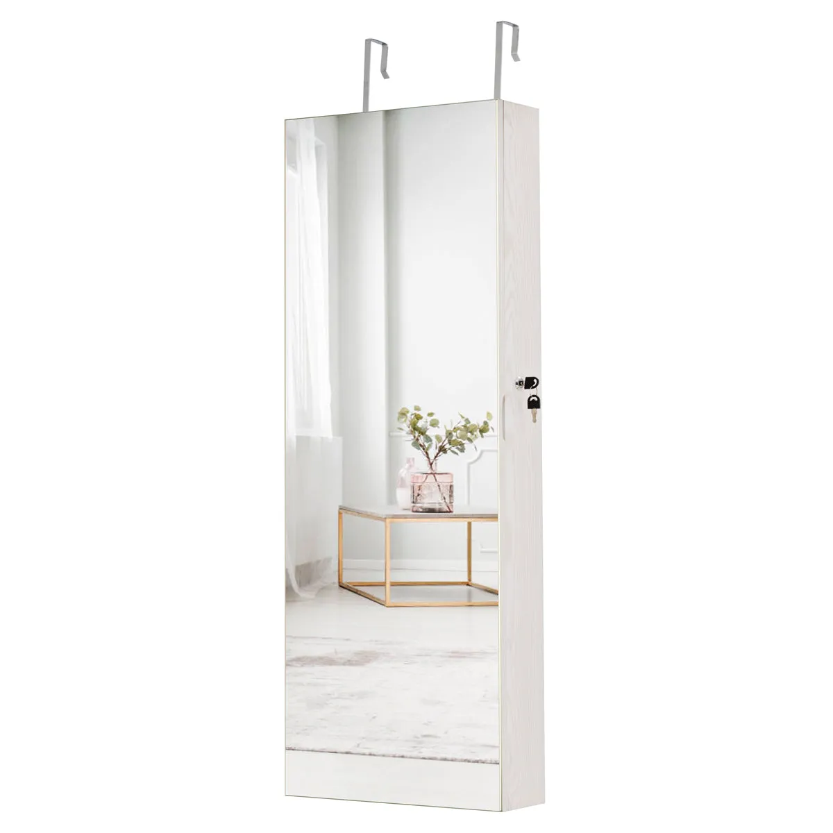 NNECW Lockable Jewelry Storage Cabinet with Frameless Mirror