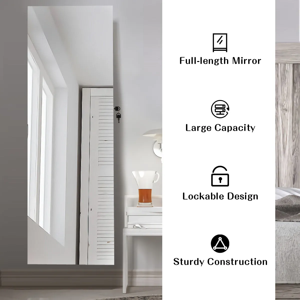 NNECW Lockable Jewelry Storage Cabinet with Frameless Mirror