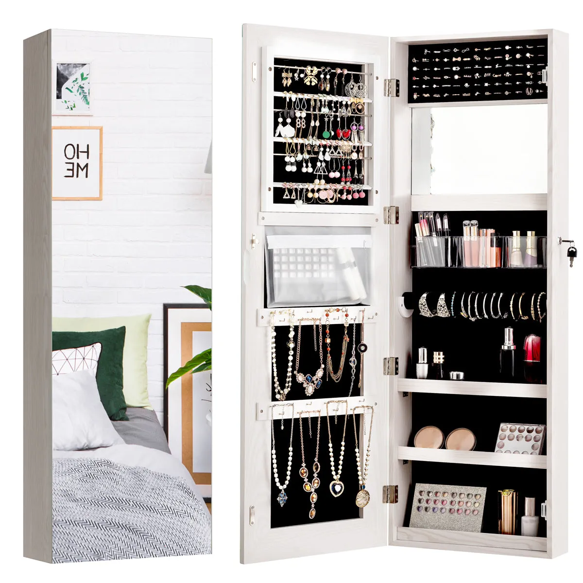 NNECW Lockable Jewelry Storage Cabinet with Frameless Mirror