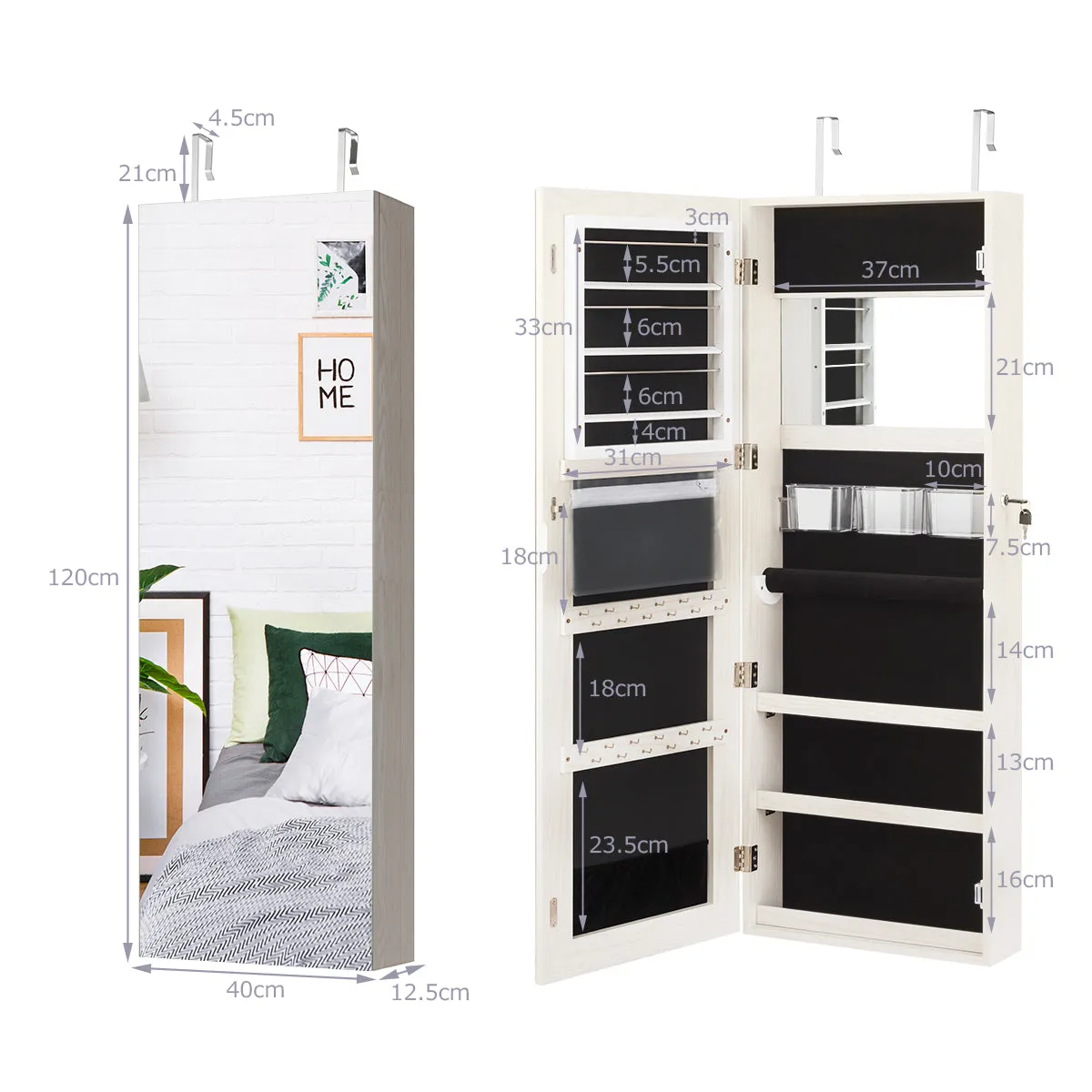 NNECW Lockable Jewelry Storage Cabinet with Frameless Mirror