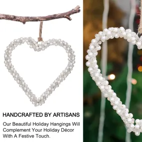 Pearl Beaded Heart Wreath Hanging in White, Set of 2