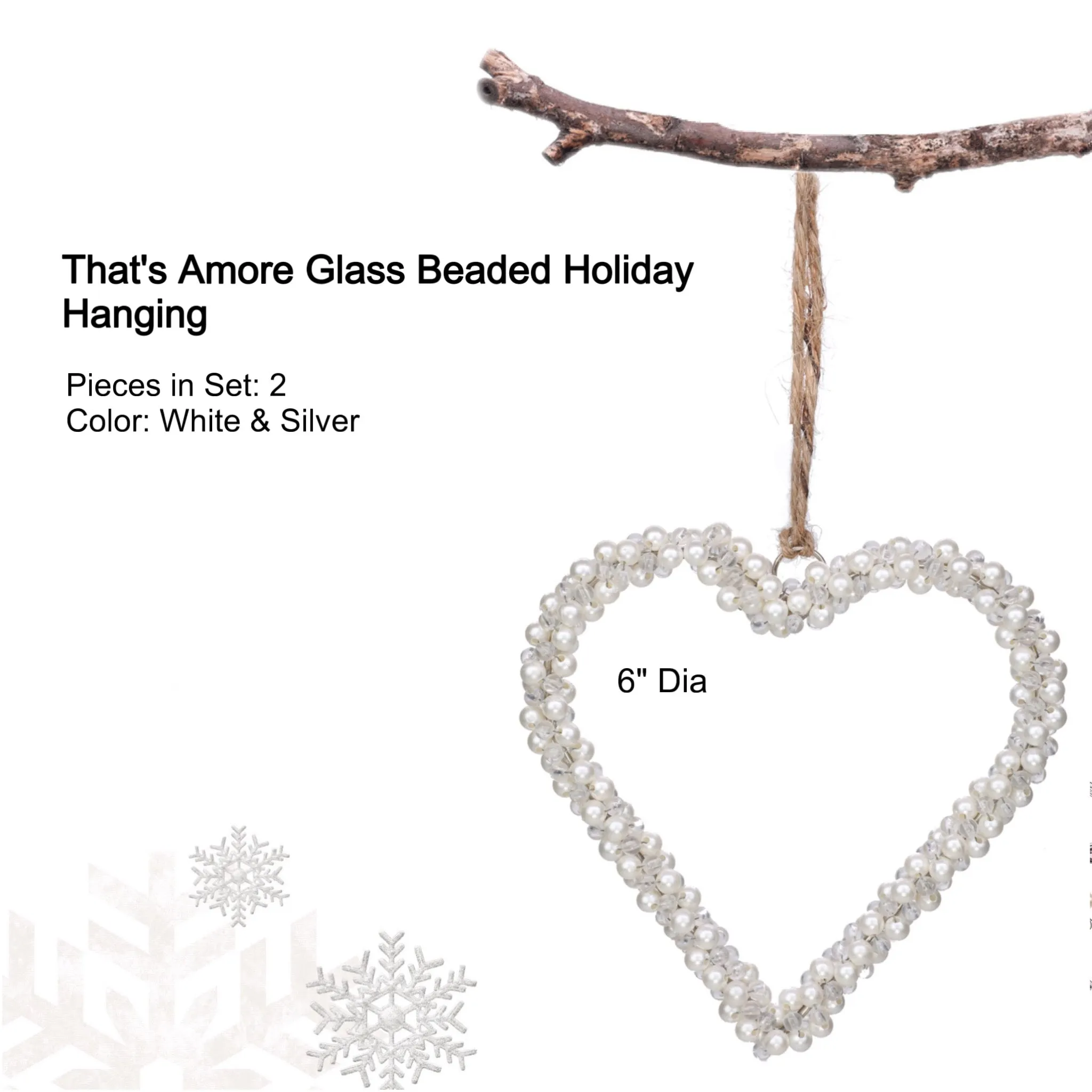 Pearl Beaded Heart Wreath Hanging in White, Set of 2