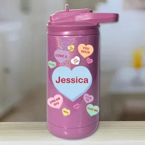 Personalized Kids Water Bottle Tumblers - Candy Heart