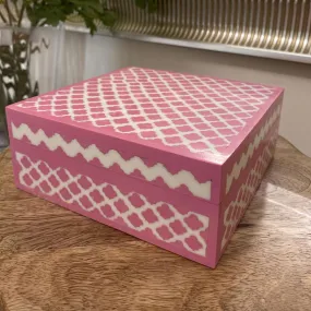 Pink Meena Inlay Wooden Box | Multi Purpose | Hand Crafted | 6" x 6"