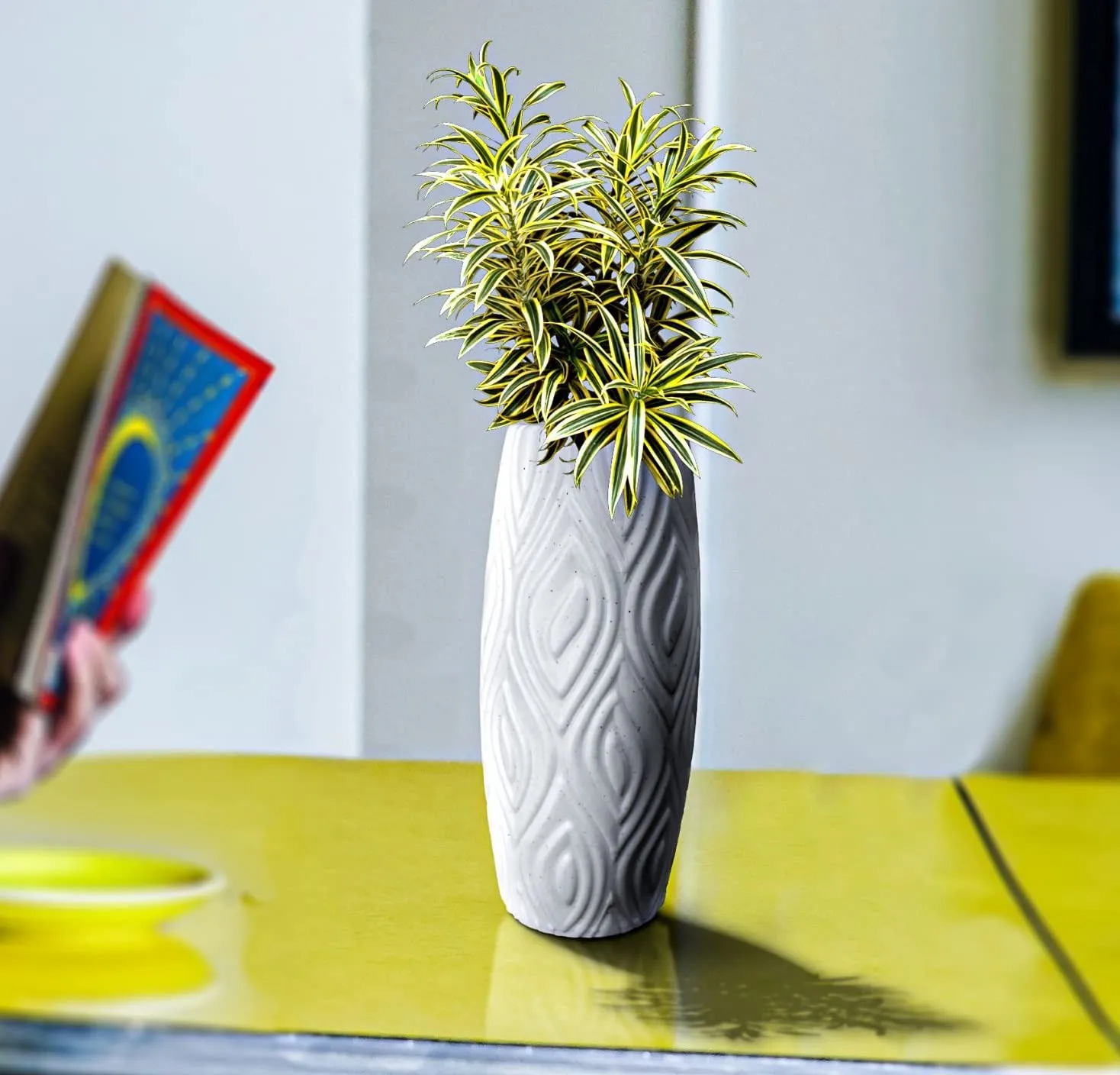 Plastic Garden'S Need Designer Decorative Round Shape White Beautiful Showpiece Fancy Flower Pot Unique Design Vase For Gift Purpose/Home/Office/Table/Garden Décor - Set Of 2
