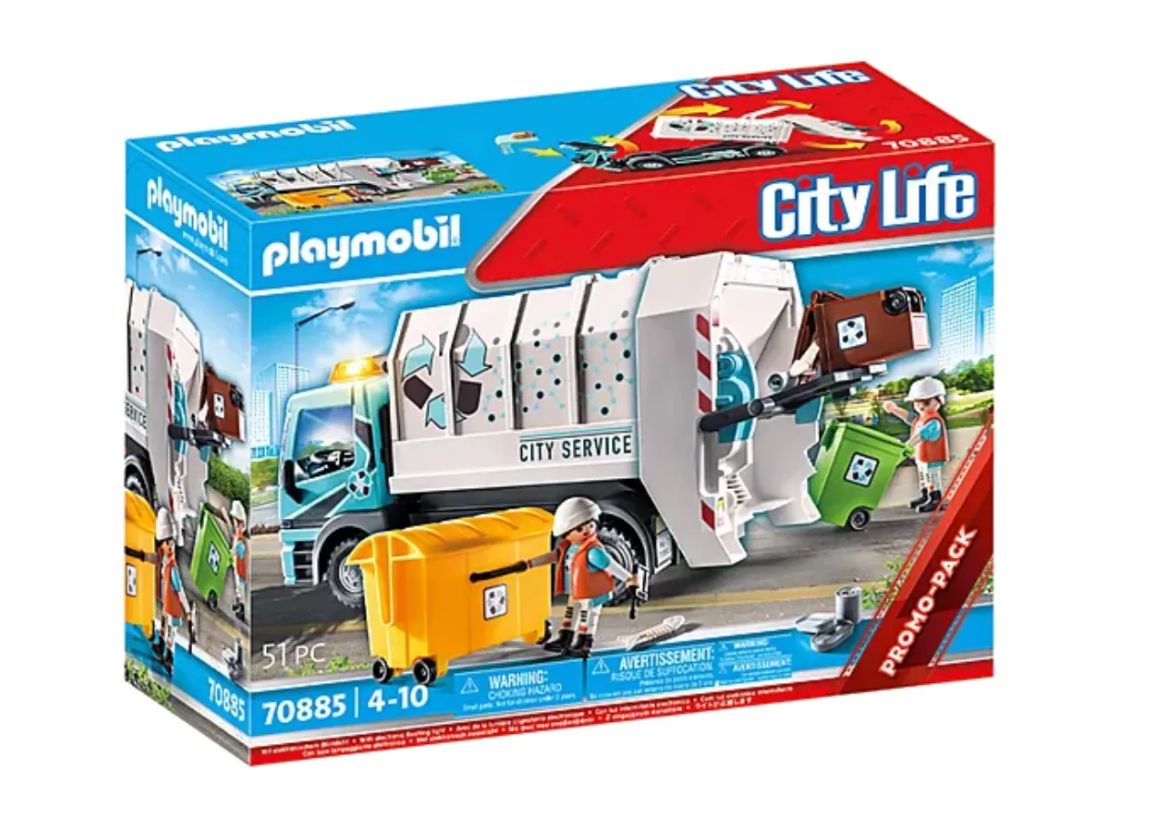 Playmobil City Life Eco-Friendly Recycling Truck Set - 70885 with Mini Figures and Accessories for Creative Play