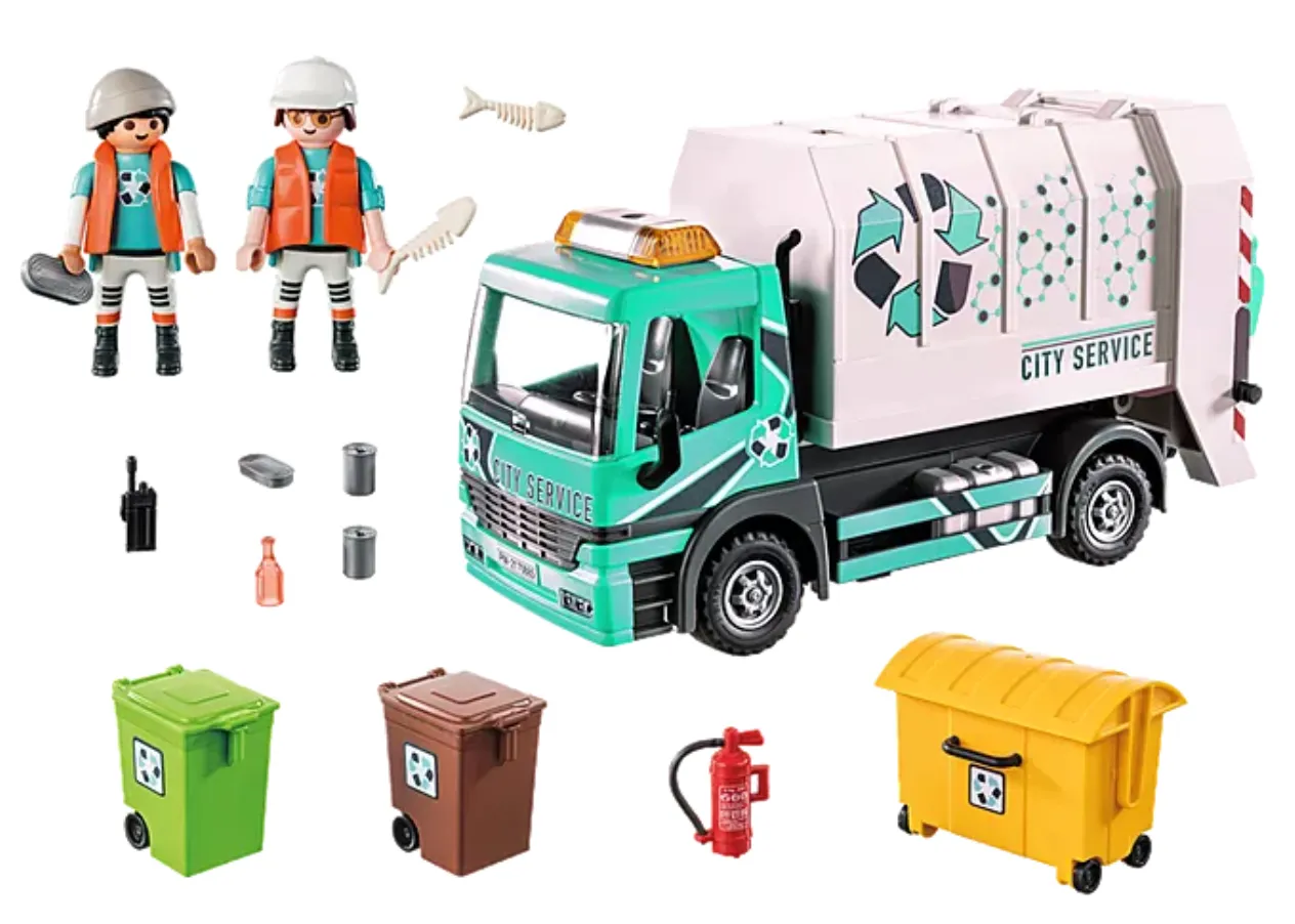 Playmobil City Life Eco-Friendly Recycling Truck Set - 70885 with Mini Figures and Accessories for Creative Play