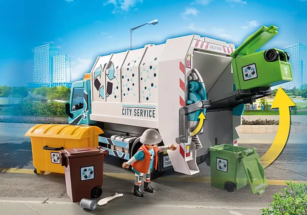 Playmobil City Life Eco-Friendly Recycling Truck Set - 70885 with Mini Figures and Accessories for Creative Play